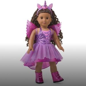 American Girl Mystical Unicorn Halloween Costume Wings Boots - Doll not included